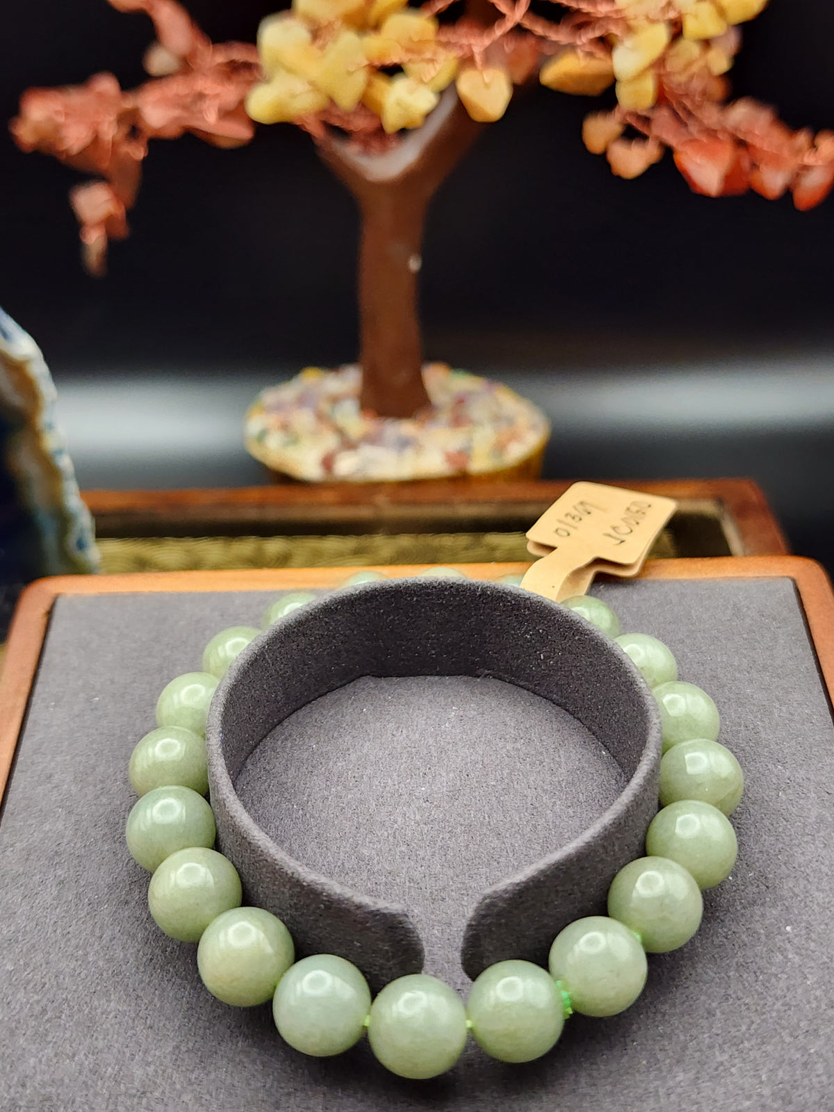 Natural Celadon Green Jadeite Jade Bead Bracelet - 6.7" - Certified