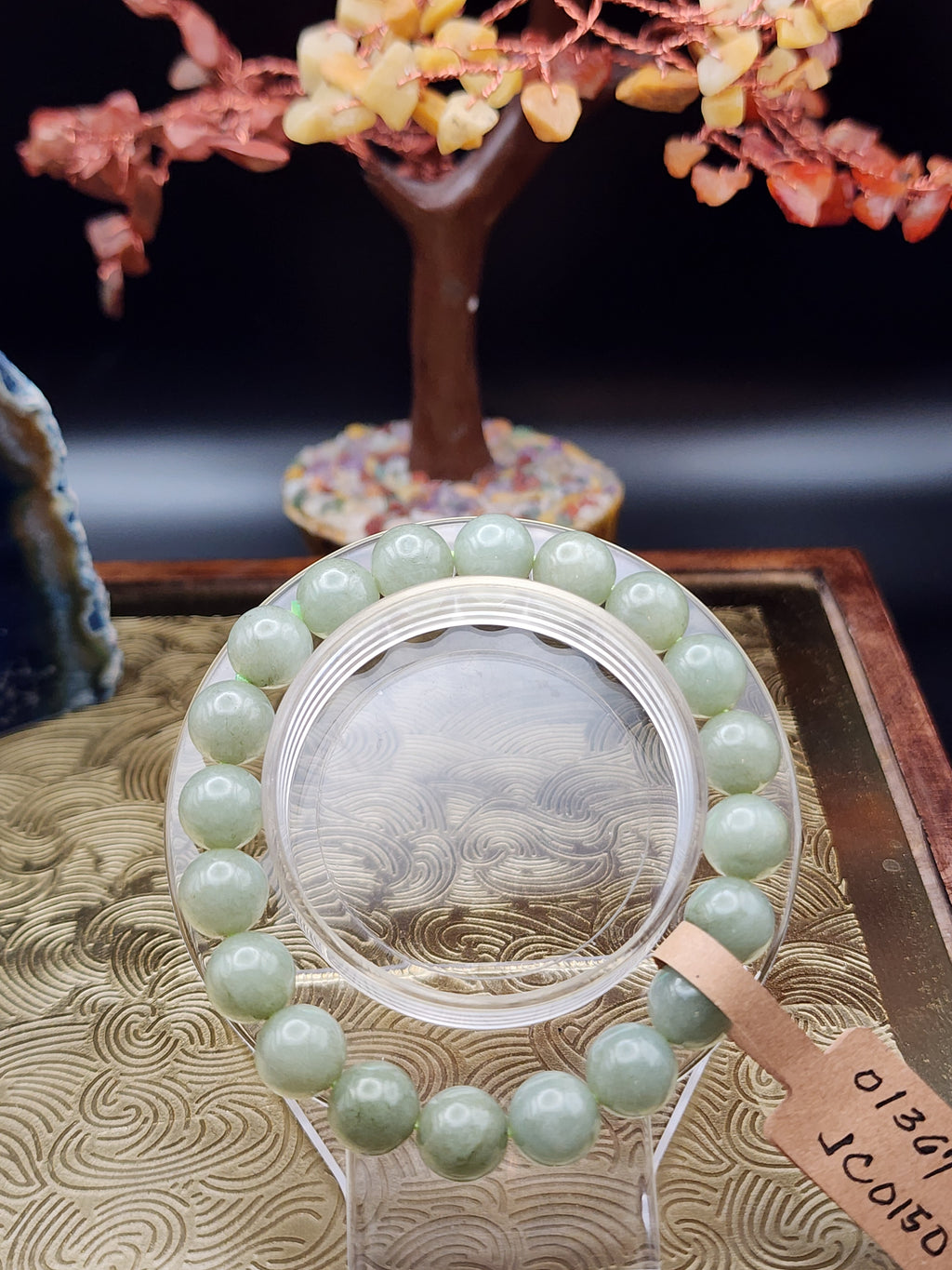 Natural Celadon Green Jadeite Jade Bead Bracelet - 6.7" - Certified