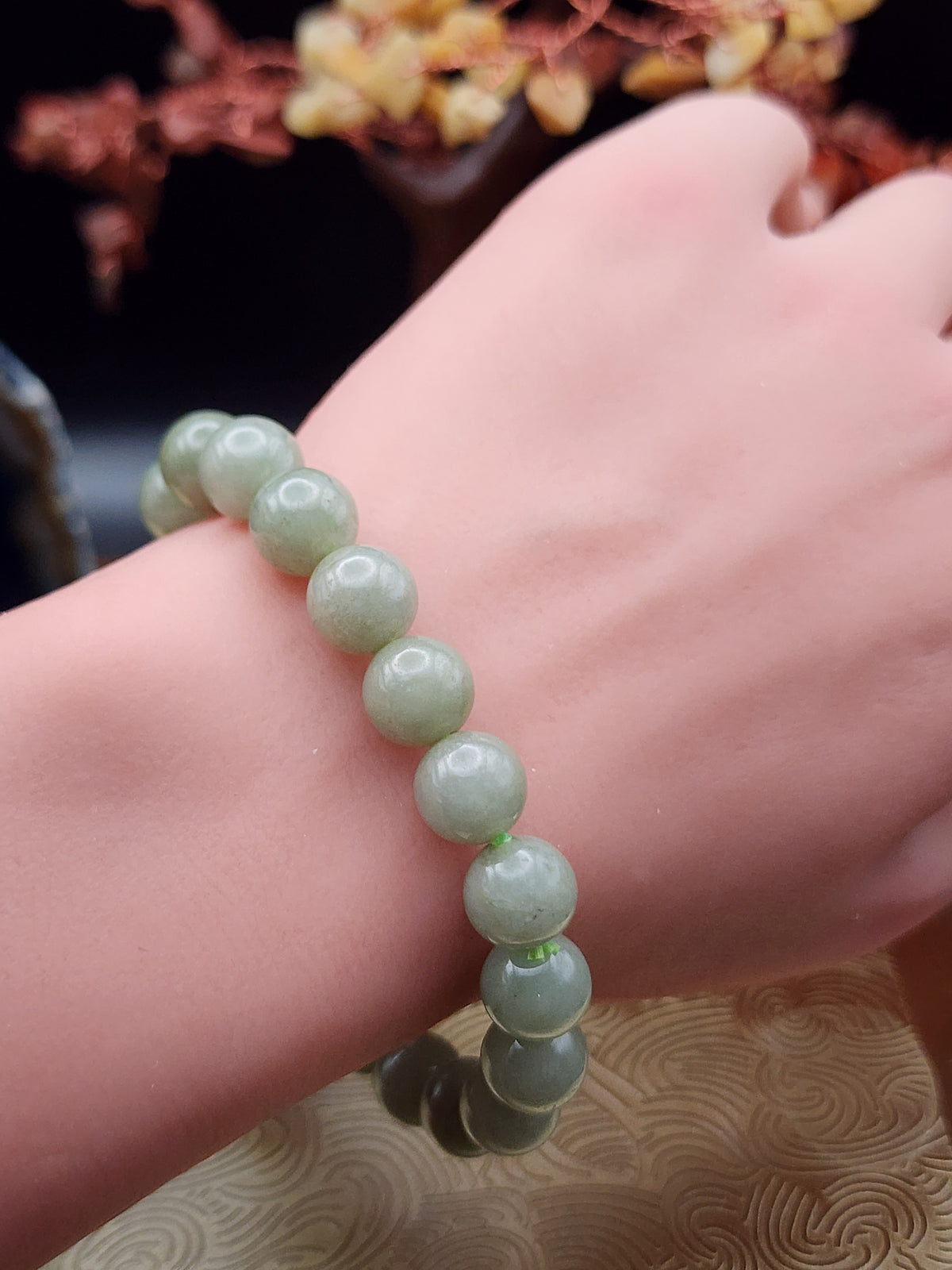 Natural Celadon Green Jadeite Jade Bead Bracelet - 6.7" - Certified