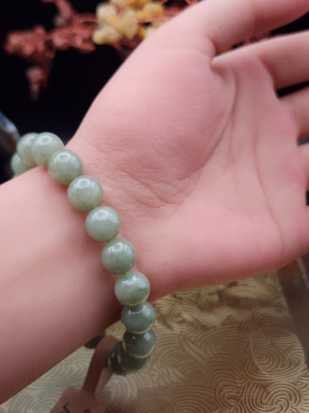 Natural Celadon Green Jadeite Jade Bead Bracelet - 6.7" - Certified