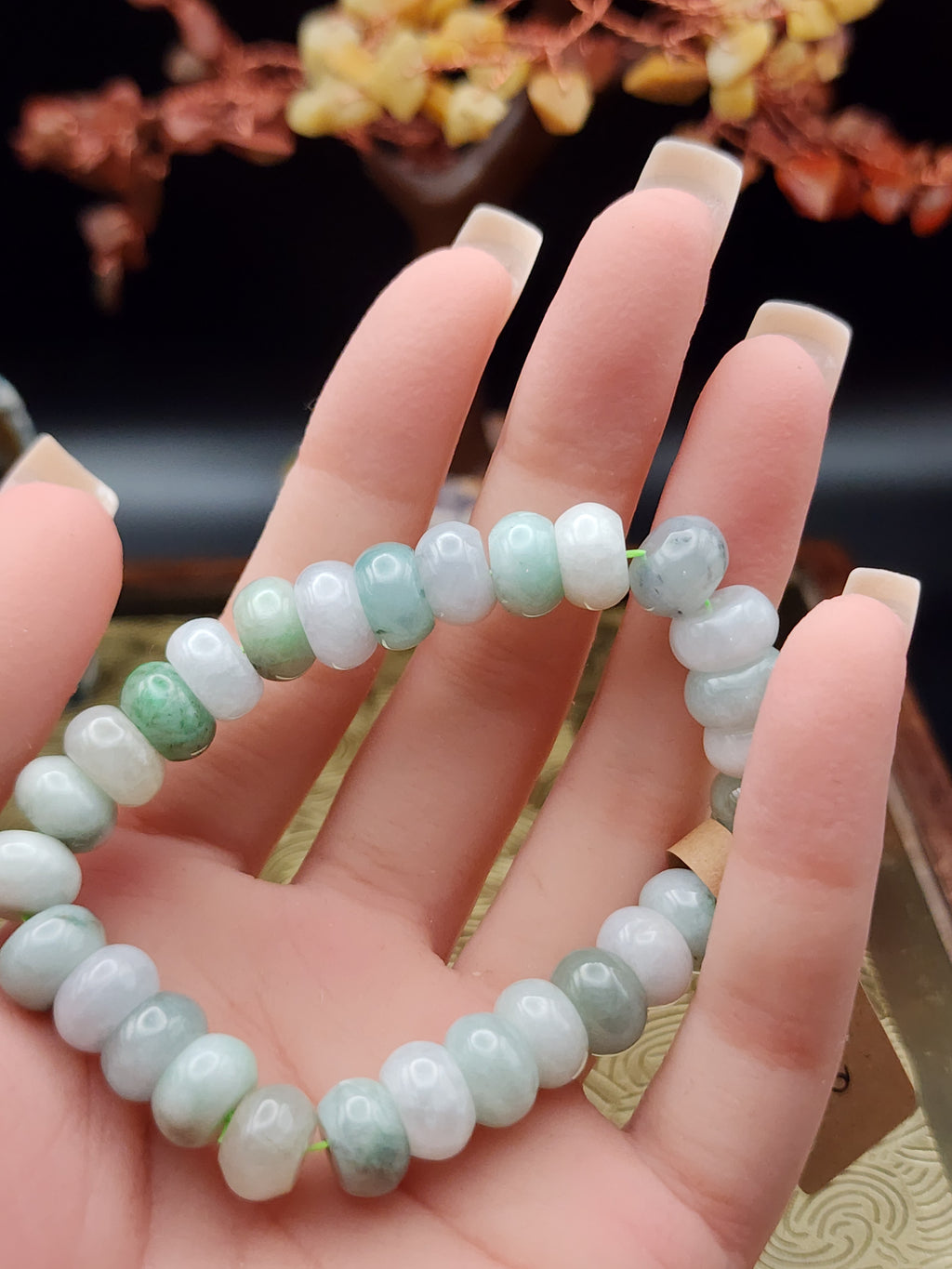Natural Multicolor Jadeite Jade Abacus Bead Bracelet - 6.5" - Certified