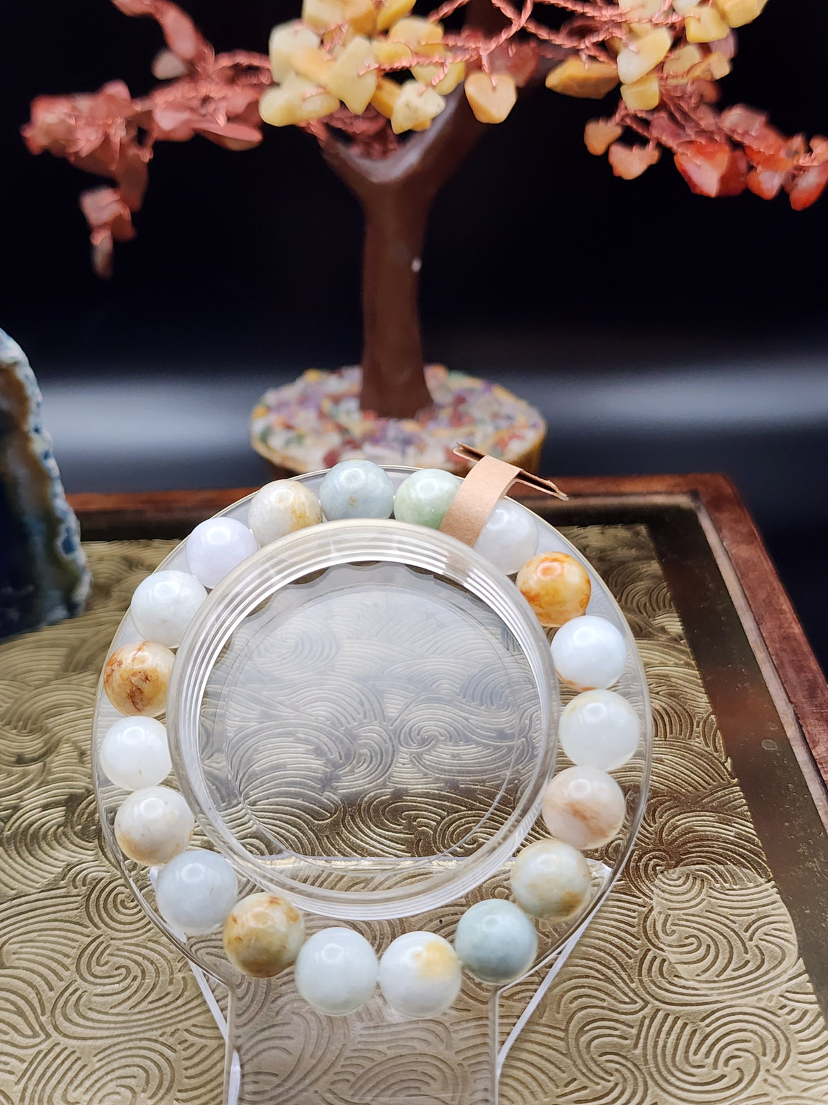 Natural Multicolor Jadeite Jade Round Bead Bracelet - 6.5" - Certified