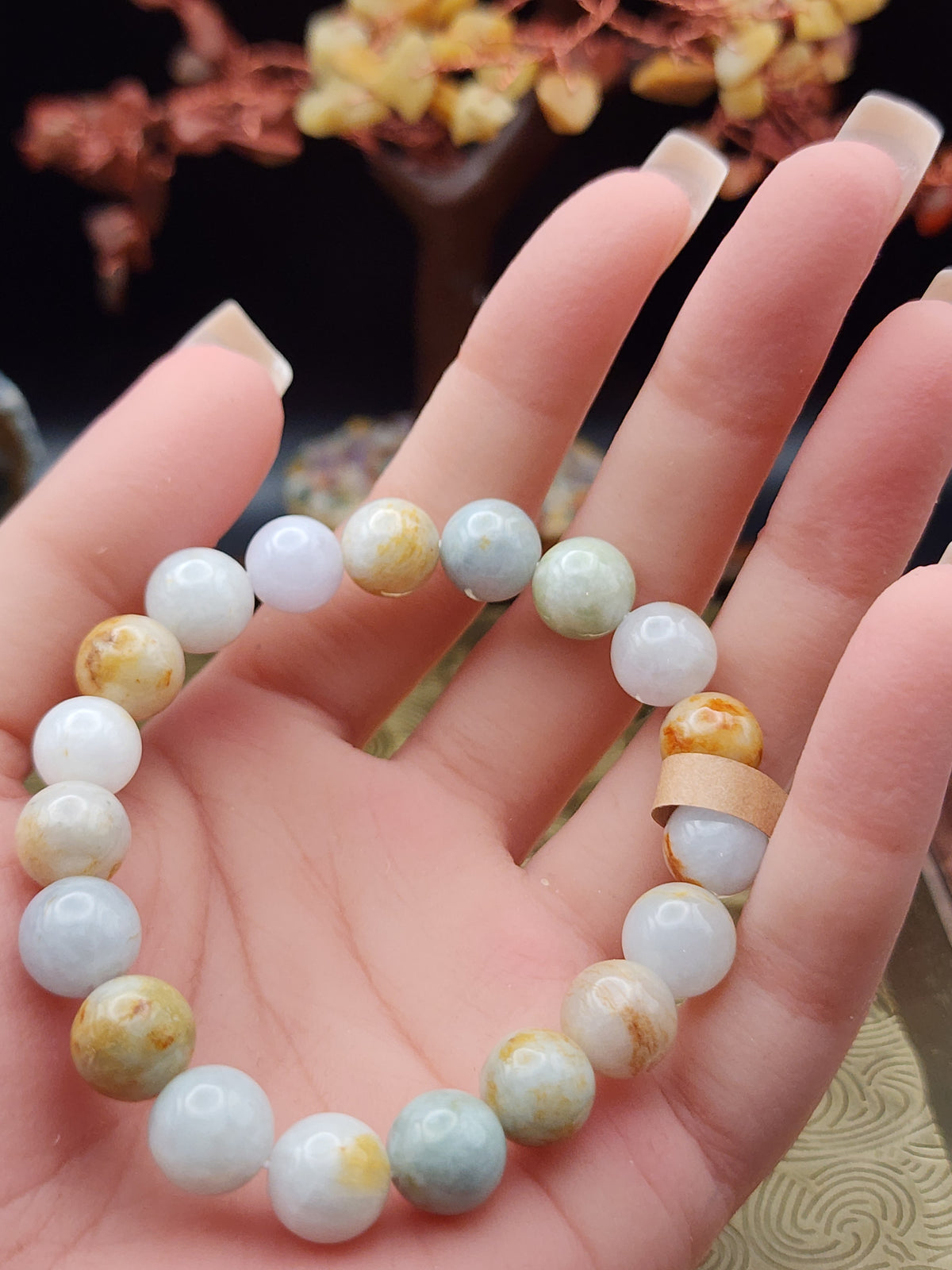 Natural Multicolor Jadeite Jade Round Bead Bracelet - 6.5" - Certified