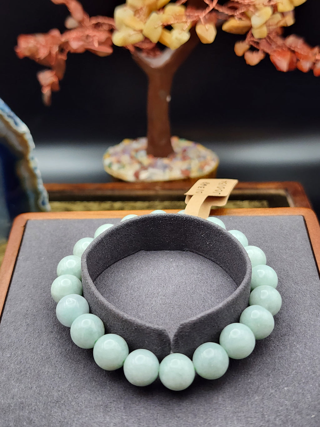 Natural Light Ice Green Jadeite Jade Round Bead Bracelet - 6.5" - (Type A Untreated)