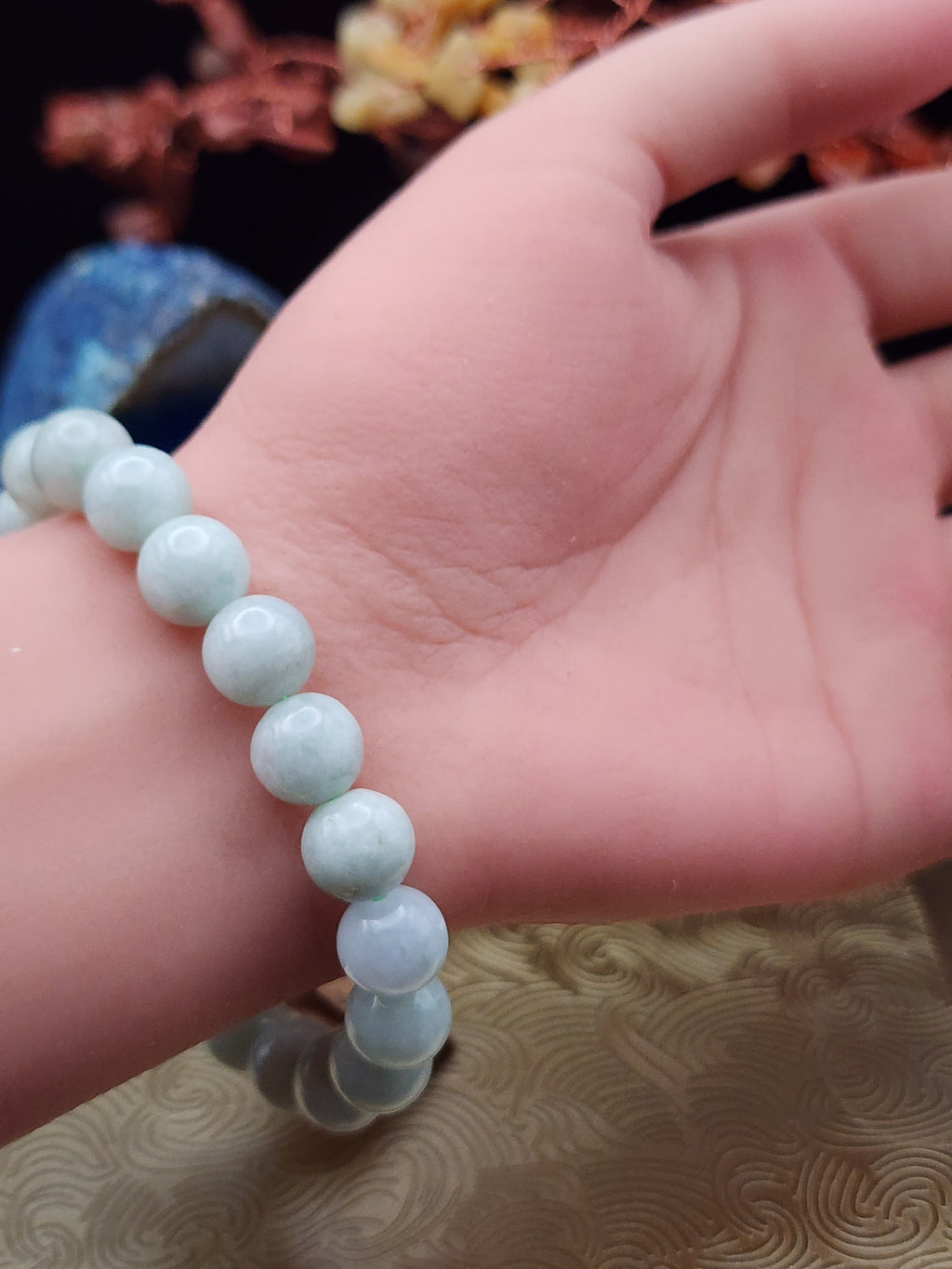 Natural Light Ice Green Jadeite Jade Round Bead Bracelet - 6.5" - (Type A Untreated)