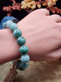Natural Green Jadeite Jade Round Bead Bracelet - 6.7" (Type A Untreated)