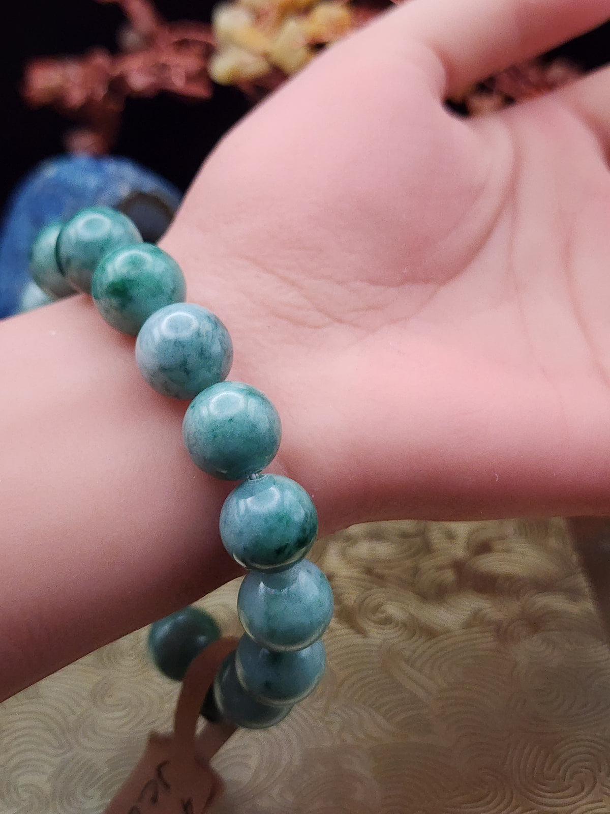 Natural Green Jadeite Jade Round Bead Bracelet - 6.7" (Type A Untreated)