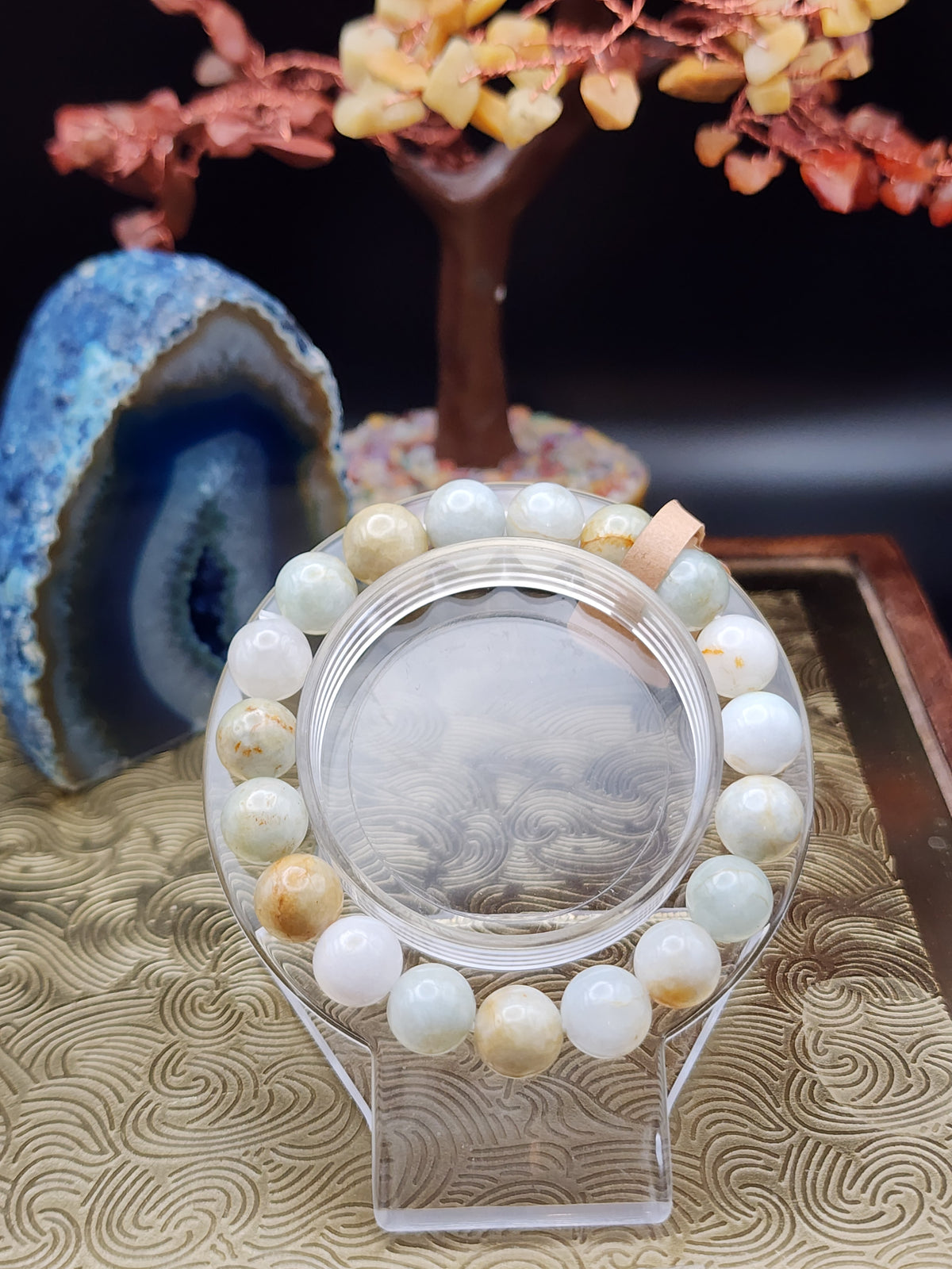 Natural Multicolor Jadeite Jade Round Bead Bracelet - 6.5" - (Type A Untreated)