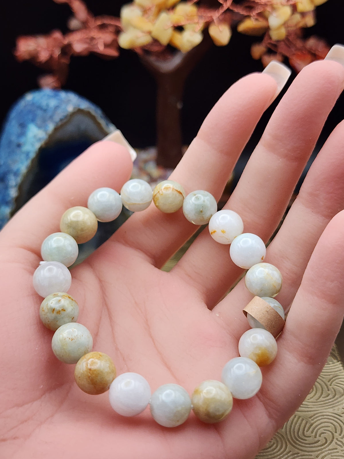 Natural Multicolor Jadeite Jade Round Bead Bracelet - 6.5" - (Type A Untreated)