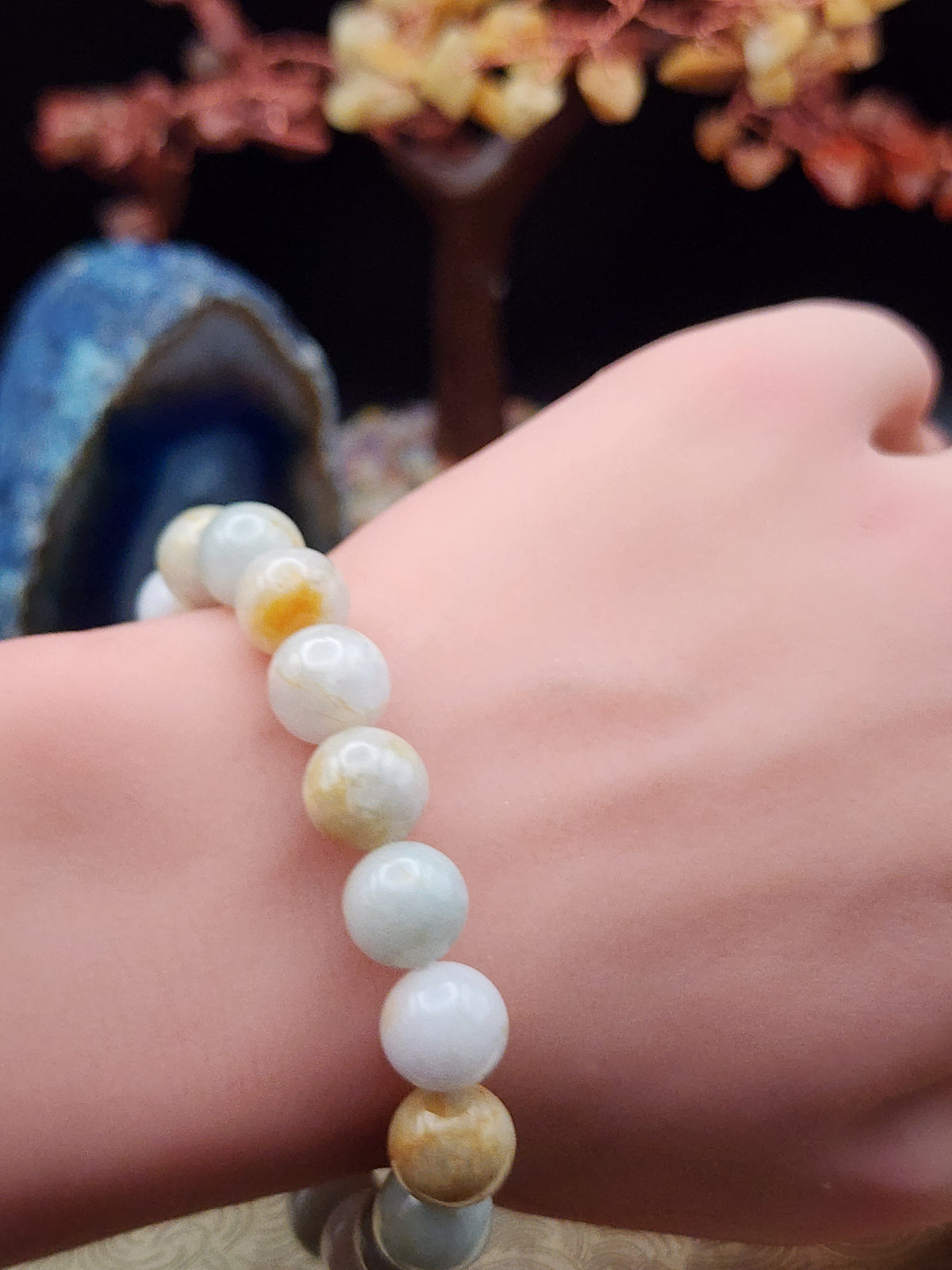 Natural Multicolor Jadeite Jade Round Bead Bracelet - 6.5" - (Type A Untreated)