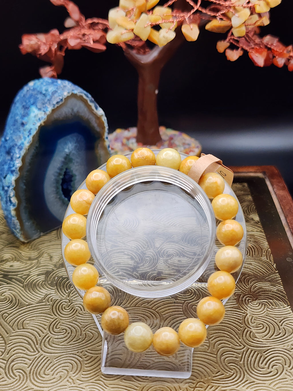 Natural Yellow Jadeite Jade Round Bead Bracelet - 7" - (Type A Untreated)