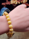 Natural Yellow Jadeite Jade Round Bead Bracelet - 7" - (Type A Untreated)
