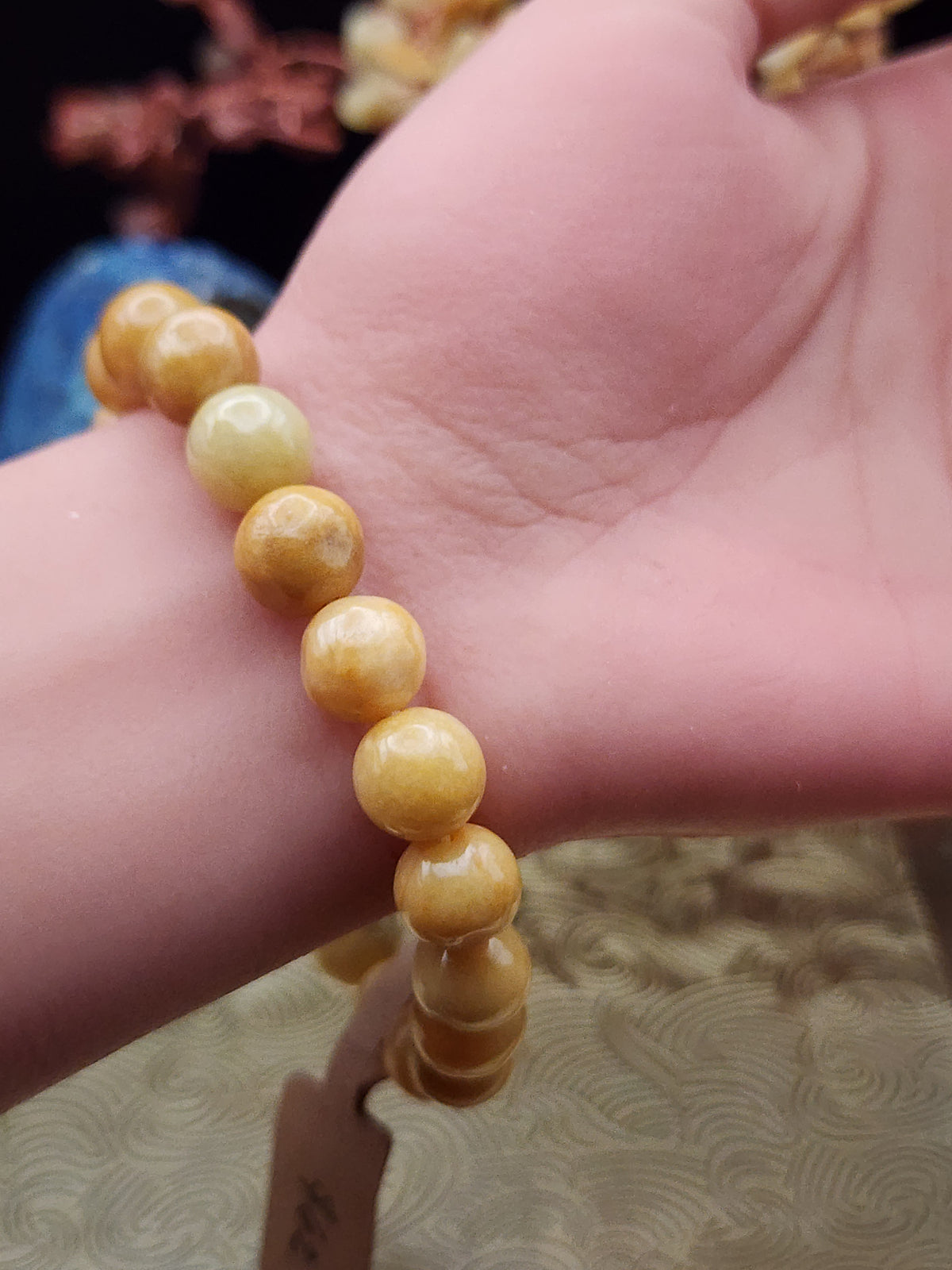 Natural Yellow Jadeite Jade Round Bead Bracelet - 7" - (Type A Untreated)