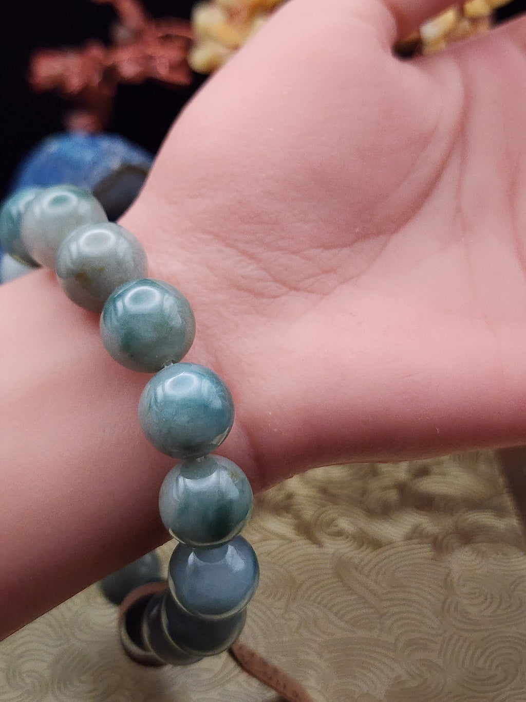 Natural Green Jadeite Jade Round Bead Bracelet - 7.3" - (Type A Untreated)