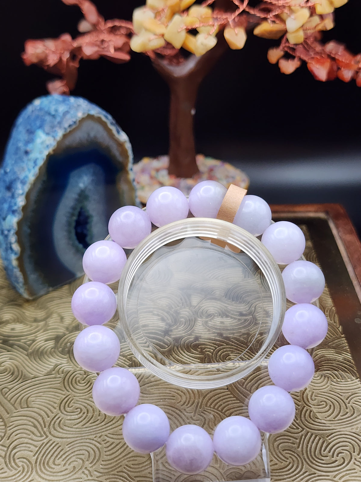Natural Icy Lavender Jadeite Jade Round Bead Bracelet - 6.9" (Type A Untreated)
