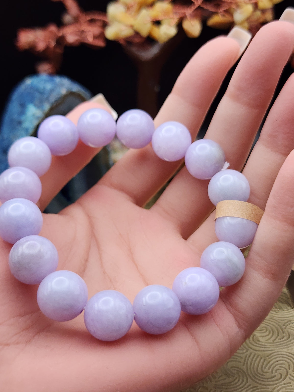 Natural Icy Lavender Jadeite Jade Round Bead Bracelet - 6.9" (Type A Untreated)