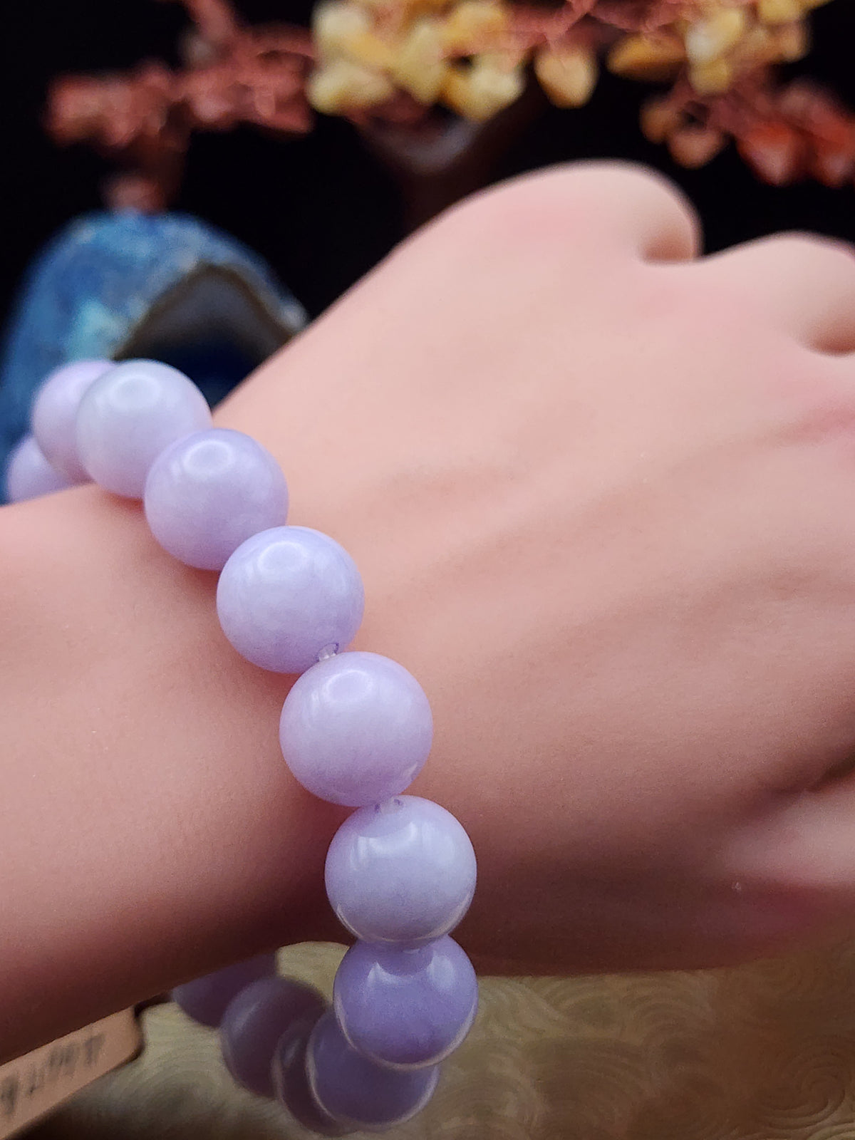 Natural Icy Lavender Jadeite Jade Round Bead Bracelet - 6.9" (Type A Untreated)