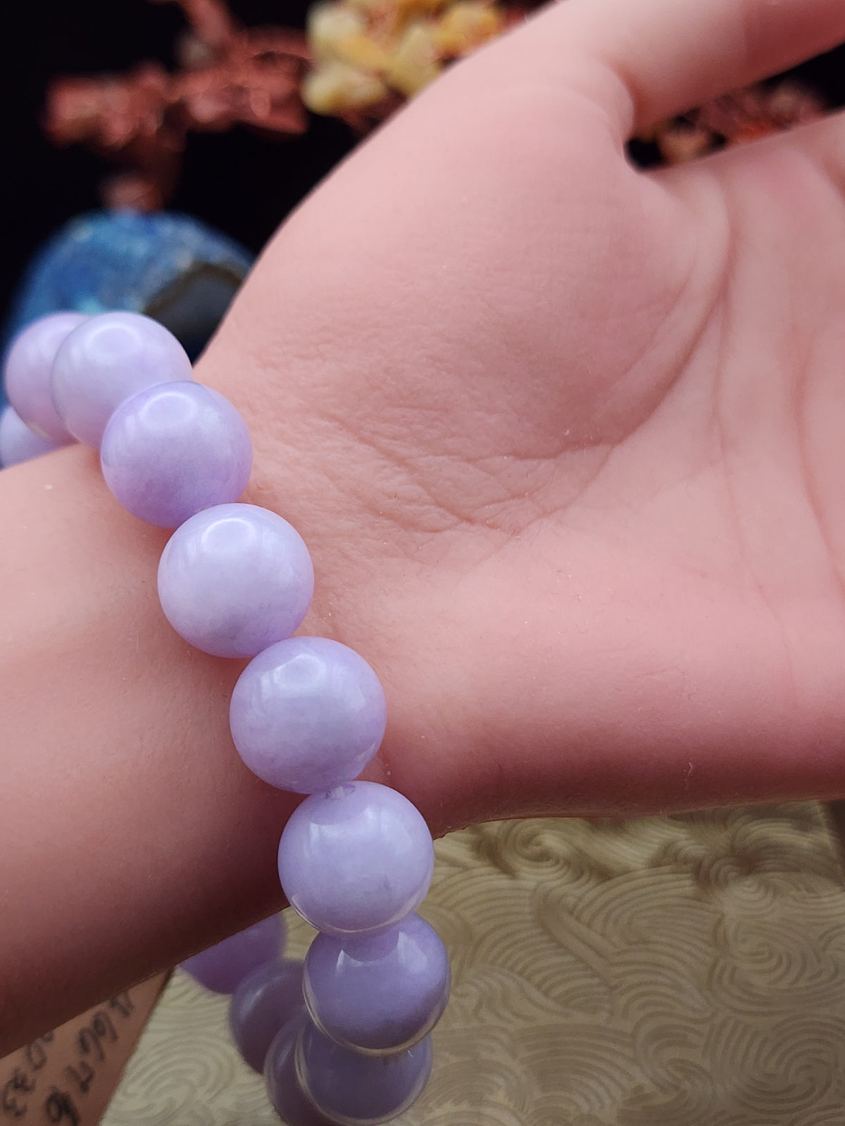 Natural Icy Lavender Jadeite Jade Round Bead Bracelet - 6.9" (Type A Untreated)