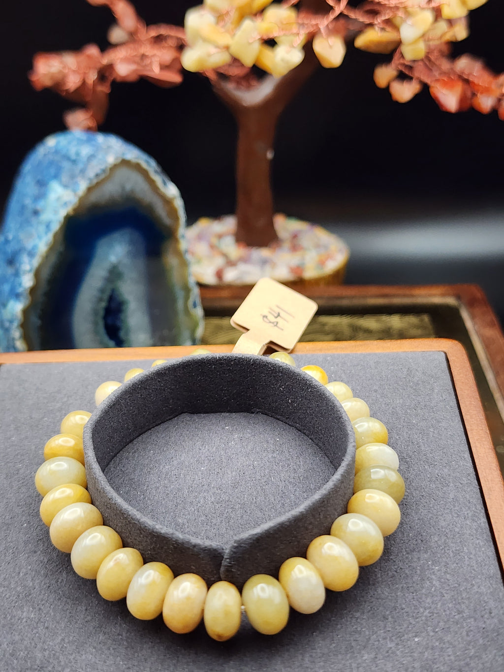 Natural Yellow Jadeite Jade Abacus Bead Bracelet - 6.1" - (Type A Untreated)