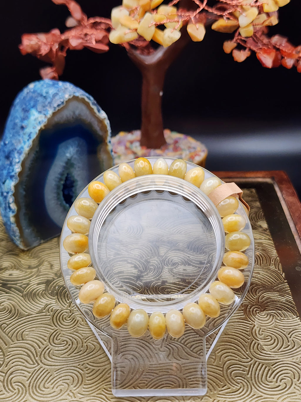 Natural Yellow Jadeite Jade Abacus Bead Bracelet - 6.1" - (Type A Untreated)