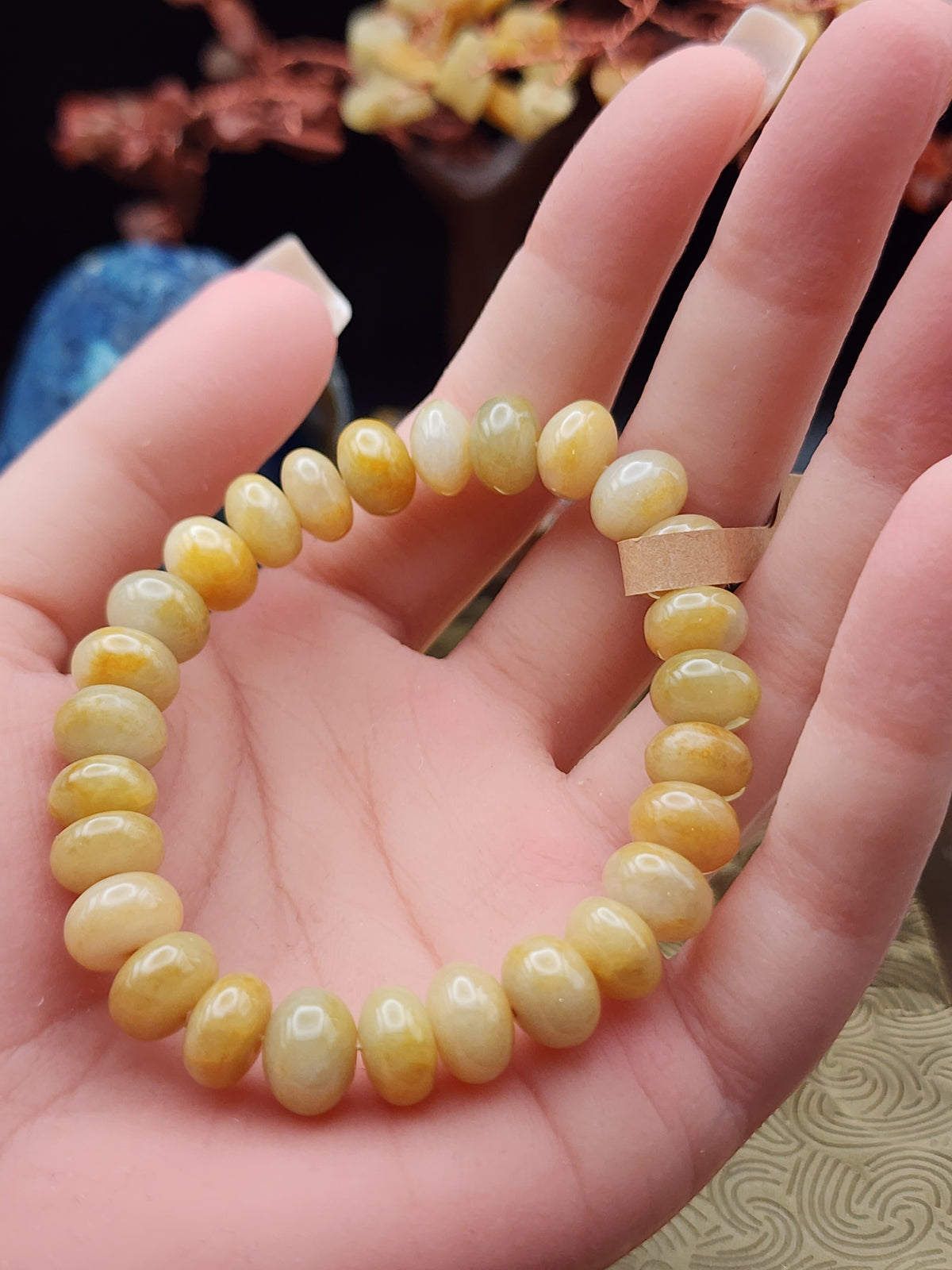 Natural Yellow Jadeite Jade Abacus Bead Bracelet - 6.1" - (Type A Untreated)