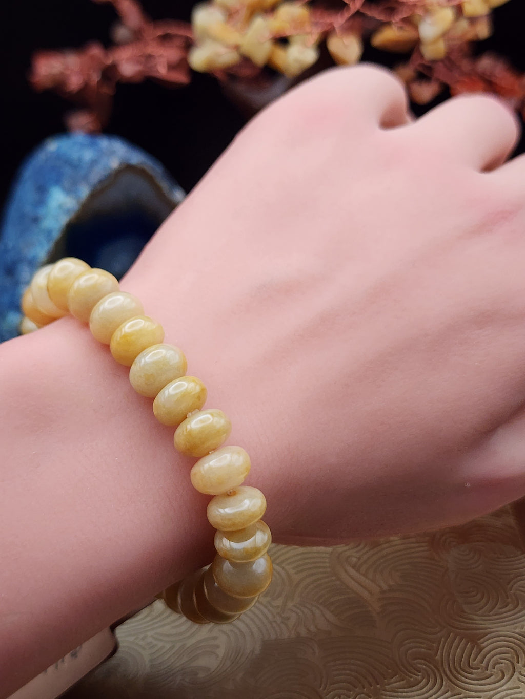Natural Yellow Jadeite Jade Abacus Bead Bracelet - 6.1" - (Type A Untreated)