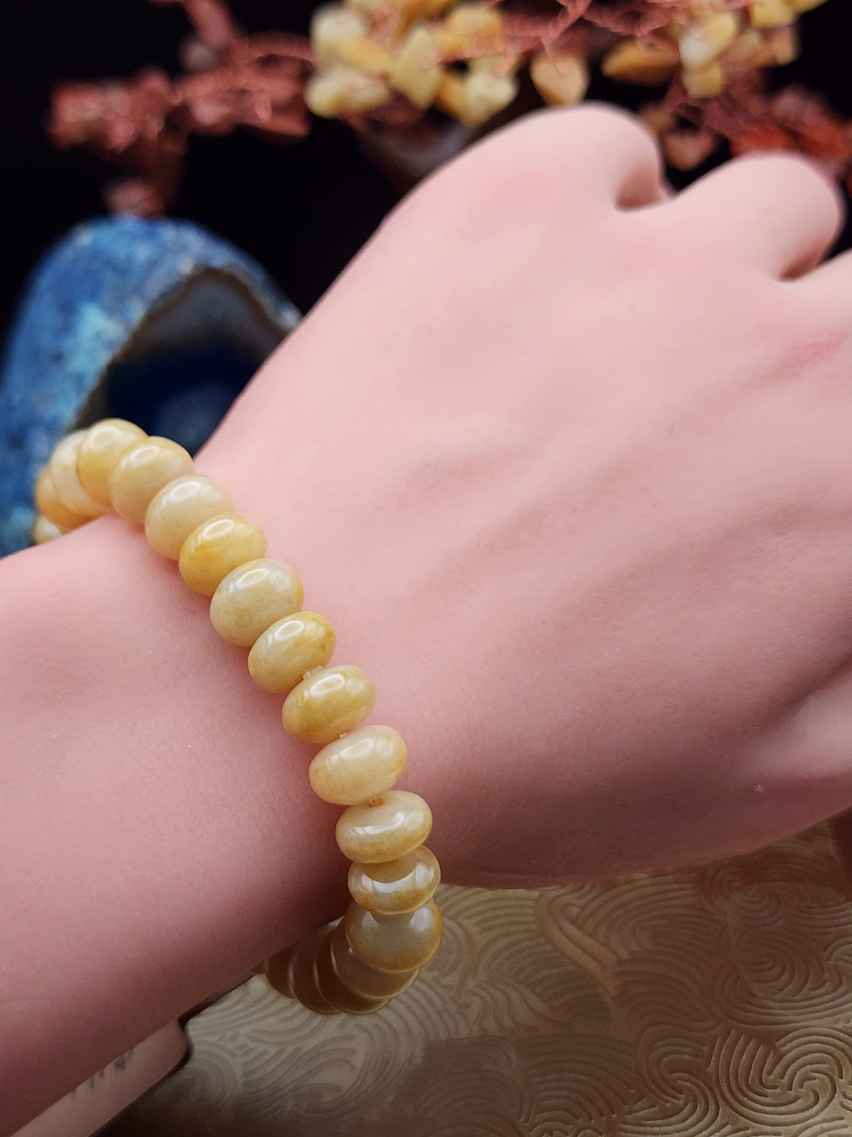Natural Yellow Jadeite Jade Abacus Bead Bracelet - 6.1" - (Type A Untreated)