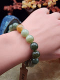 Natural Multicolor Hetian Nephrite Jade Round Bead Bracelet - 6.3"