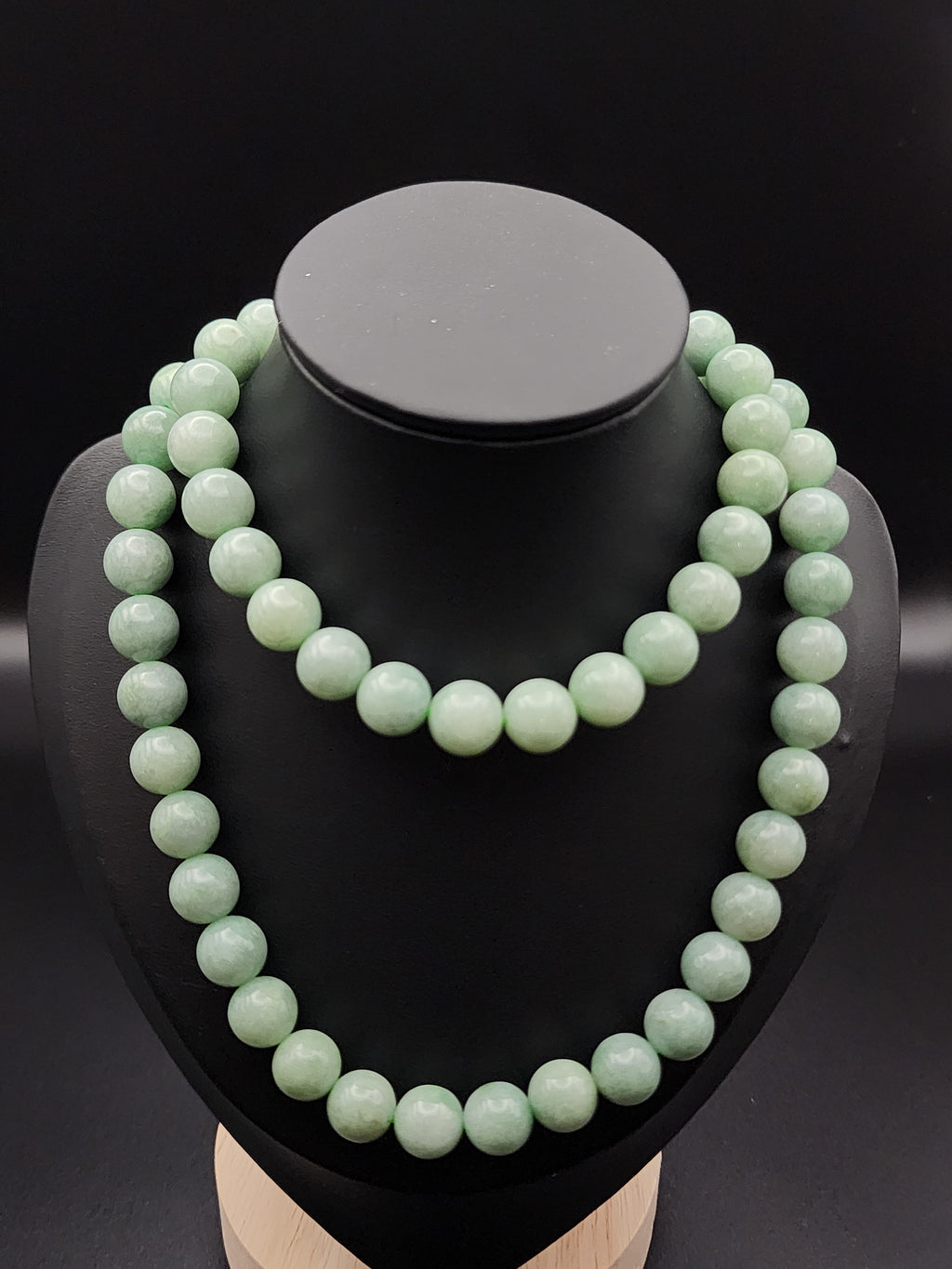 Natural Light Ice Green Jadeite Jade Round Bead Necklace - 24" - (Type A Untreated)