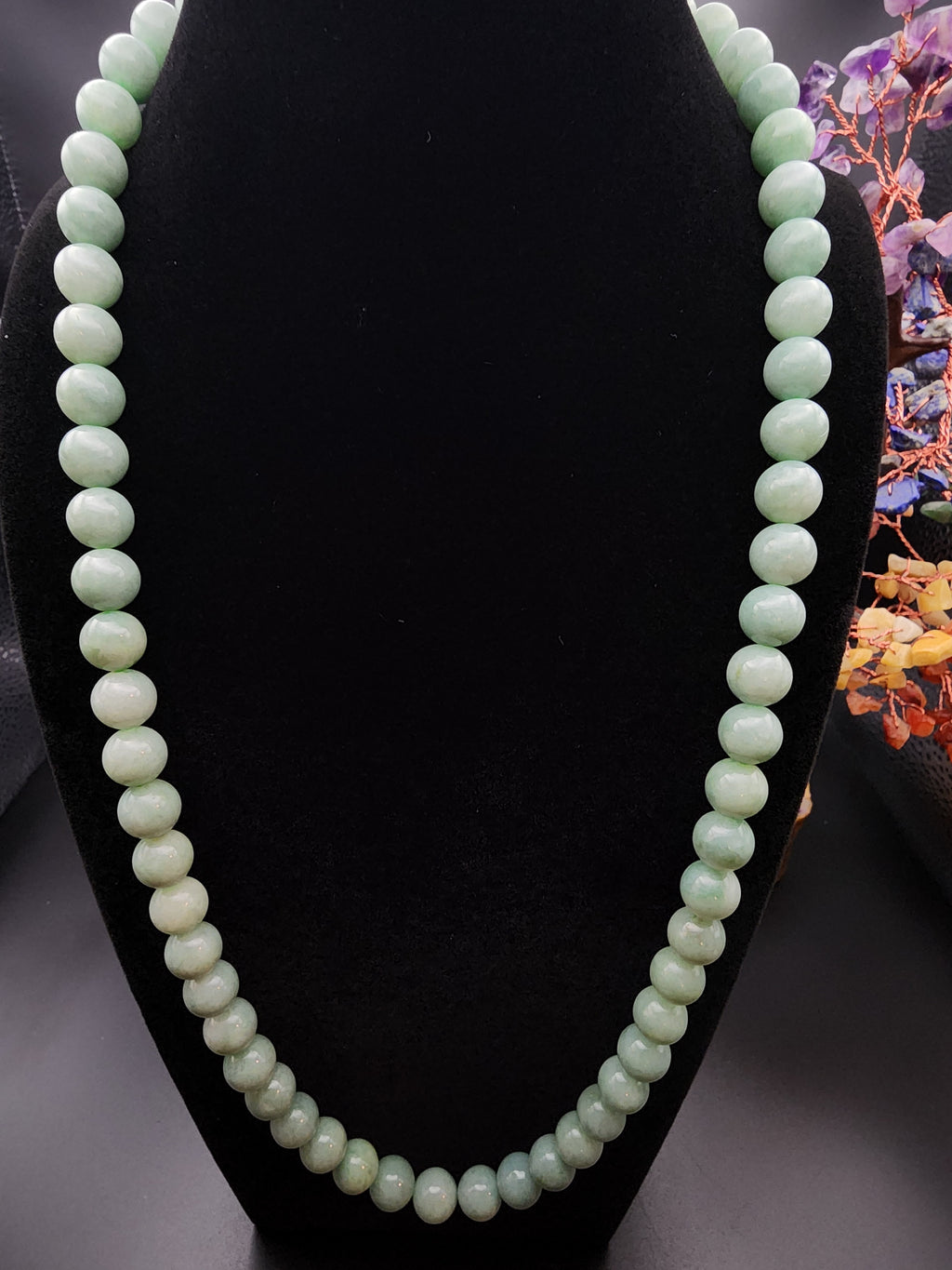 Natural Light Ice Green Jadeite Jade Round Bead Necklace - 24" - (Type A Untreated)