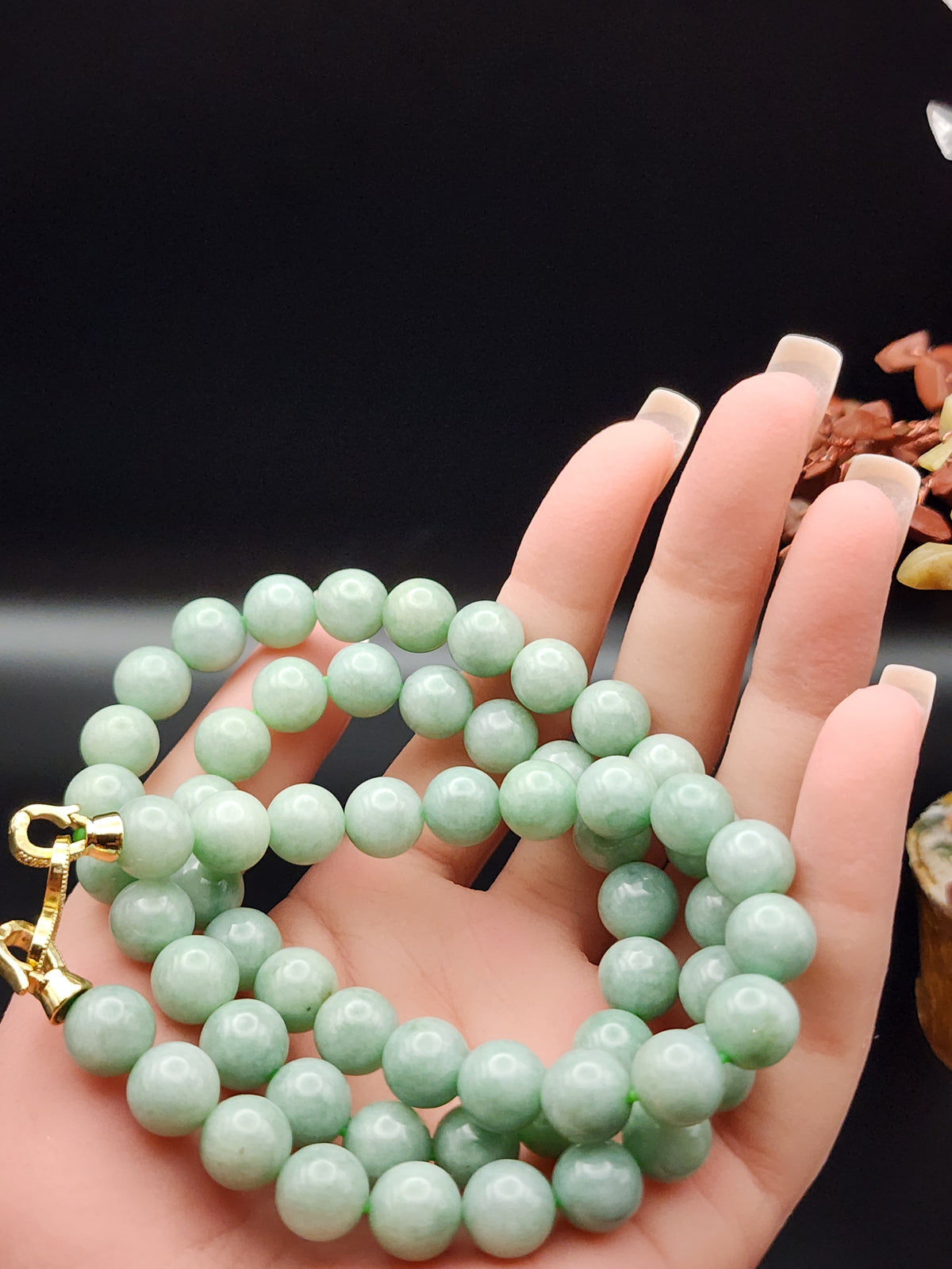 Natural Light Ice Green Jadeite Jade Round Bead Necklace - 24" - (Type A Untreated)