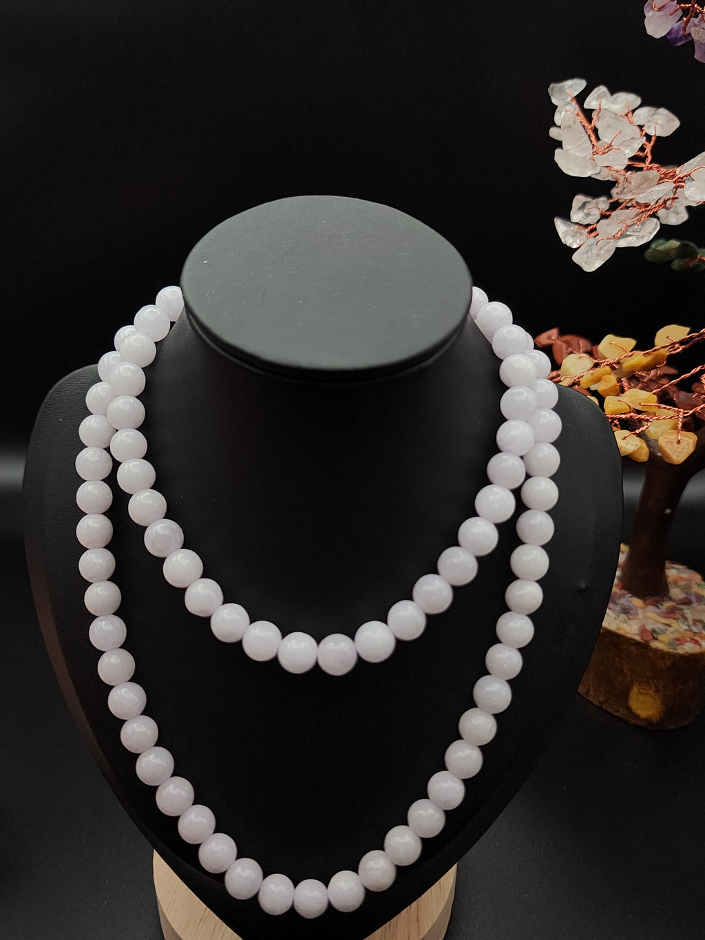 Natural Soft Lavender Jadeite Jade Round Bead Necklace - 24" - (Type A Untreated)
