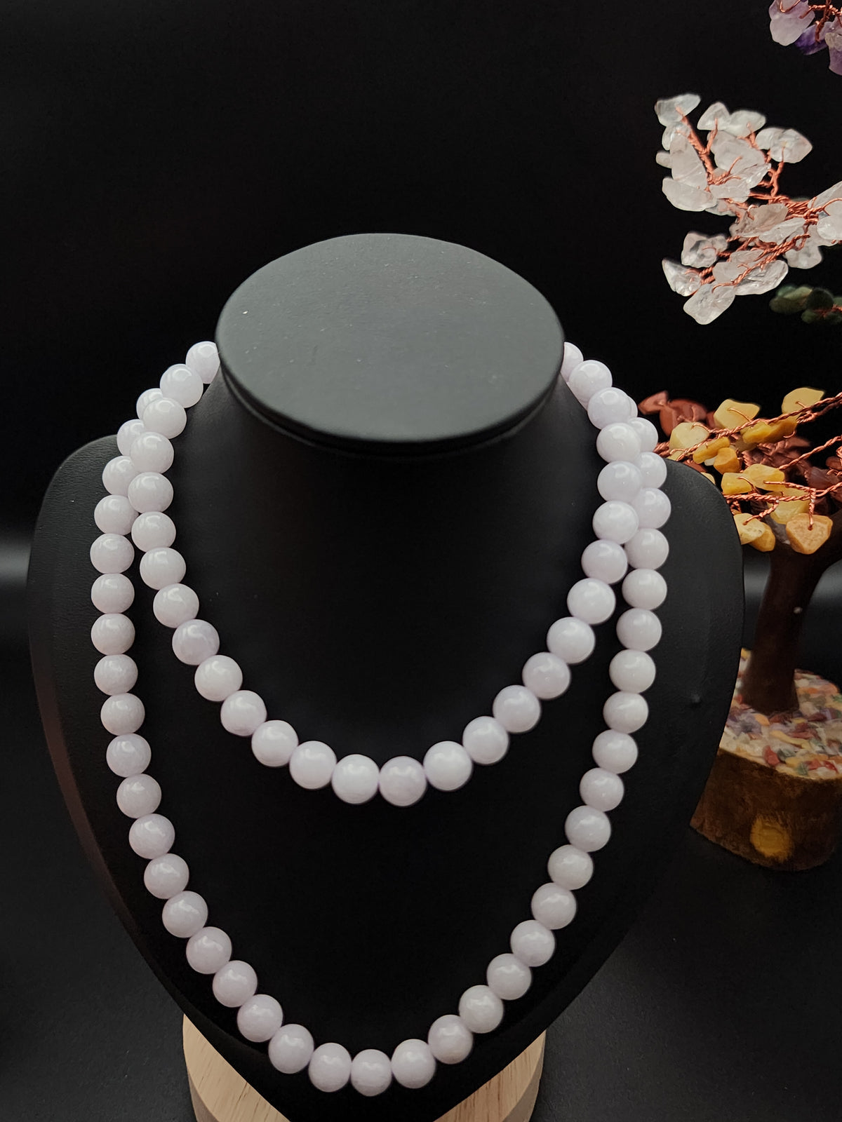Natural Soft Lavender Jadeite Jade Round Bead Necklace - 24" - (Type A Untreated)