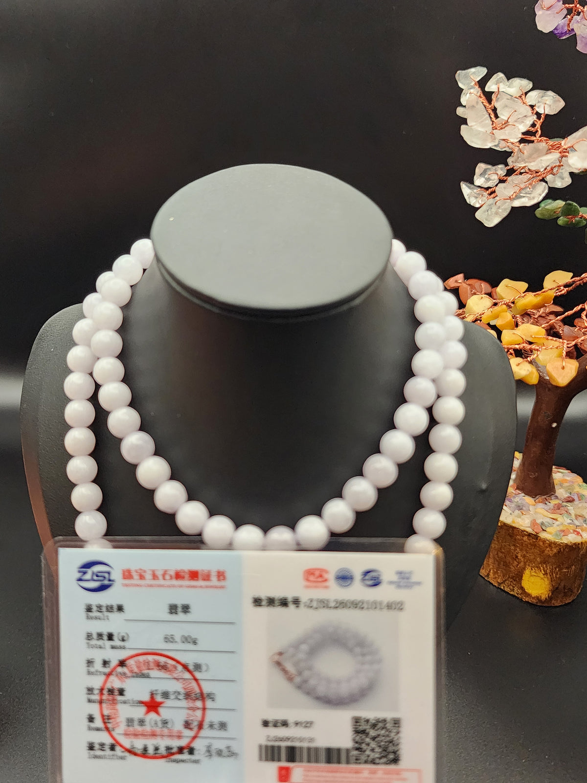 Natural Soft Lavender Jadeite Jade Round Bead Necklace - 24" - (Type A Untreated)