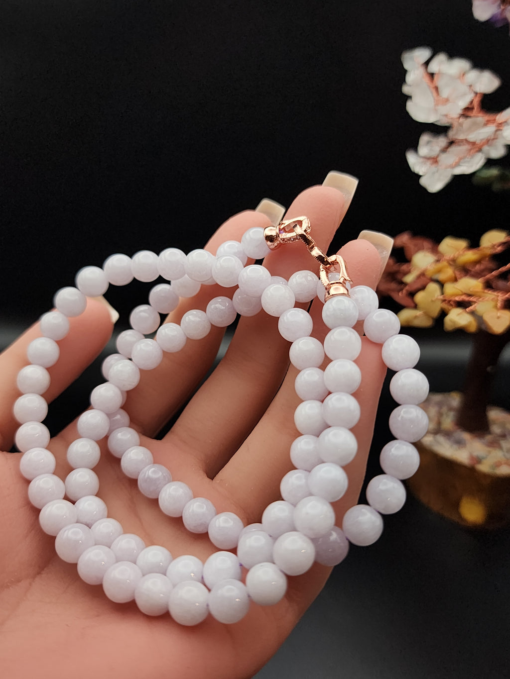 Natural Soft Lavender Jadeite Jade Round Bead Necklace - 24" - (Type A Untreated)