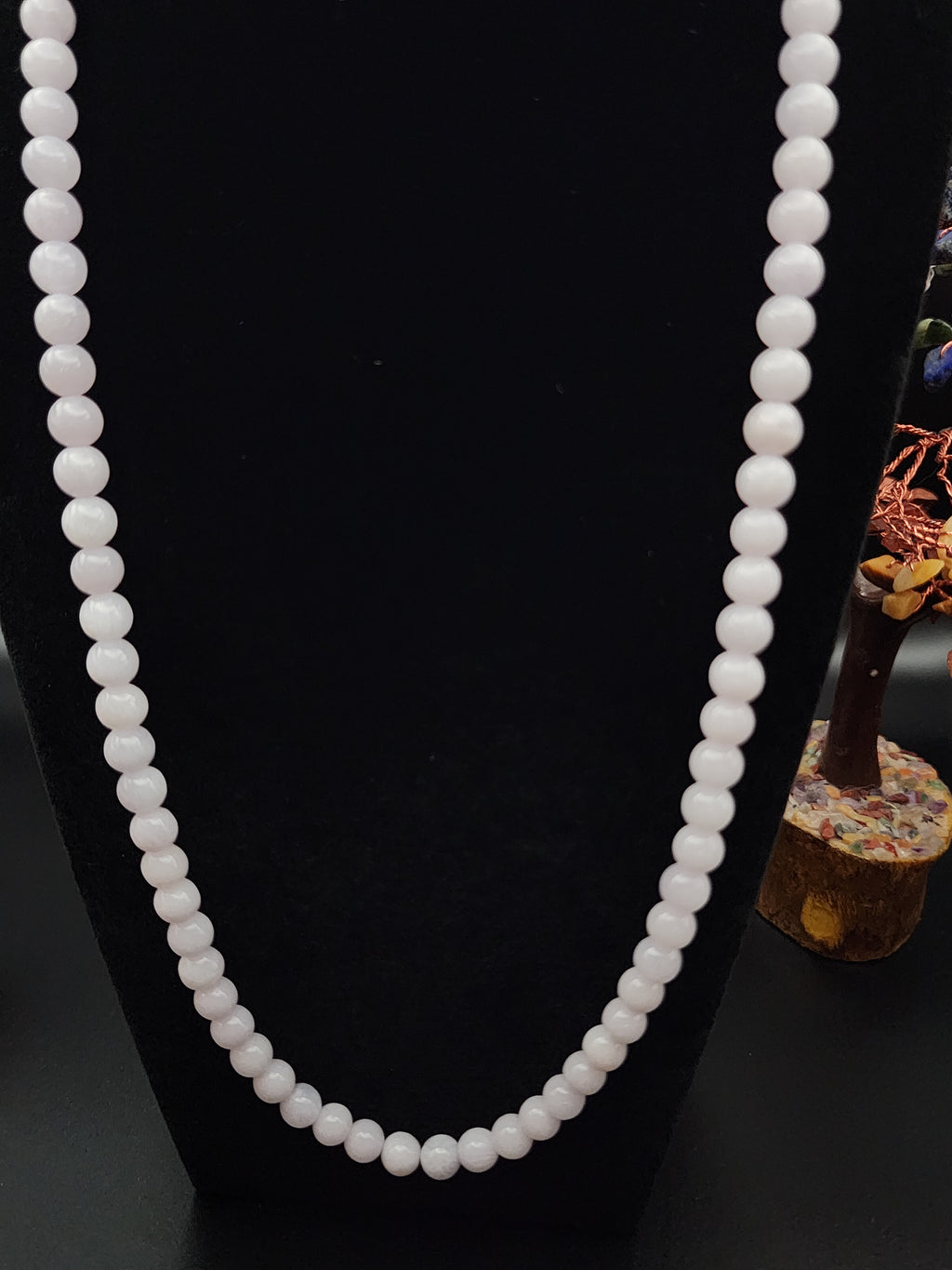 Natural Soft Lavender Jadeite Jade Round Bead Necklace - 24" - (Type A Untreated)