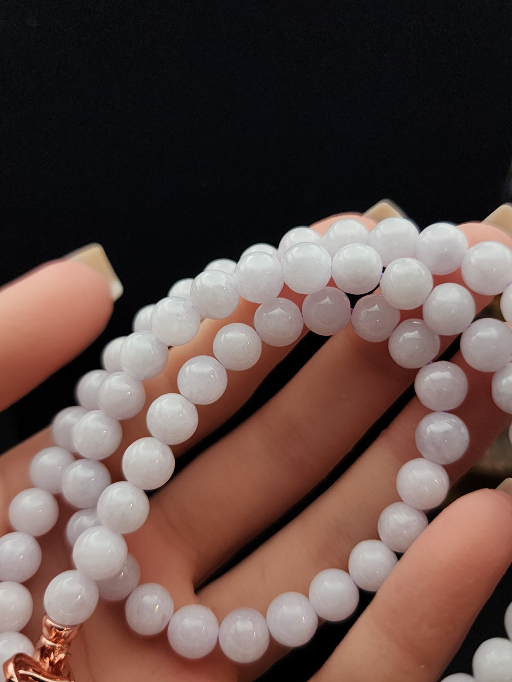 Natural Soft Lavender Jadeite Jade Round Bead Necklace - 24" - (Type A Untreated)