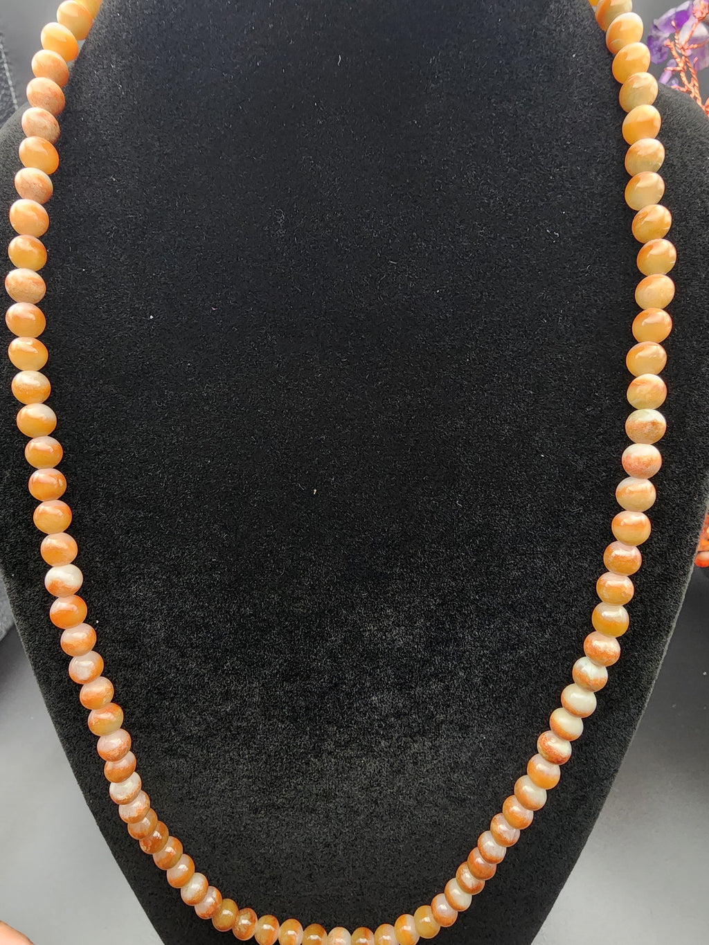 Natural Honey Red Jadeite Jade Round Bead Necklace - 24" - (Type A Untreated)