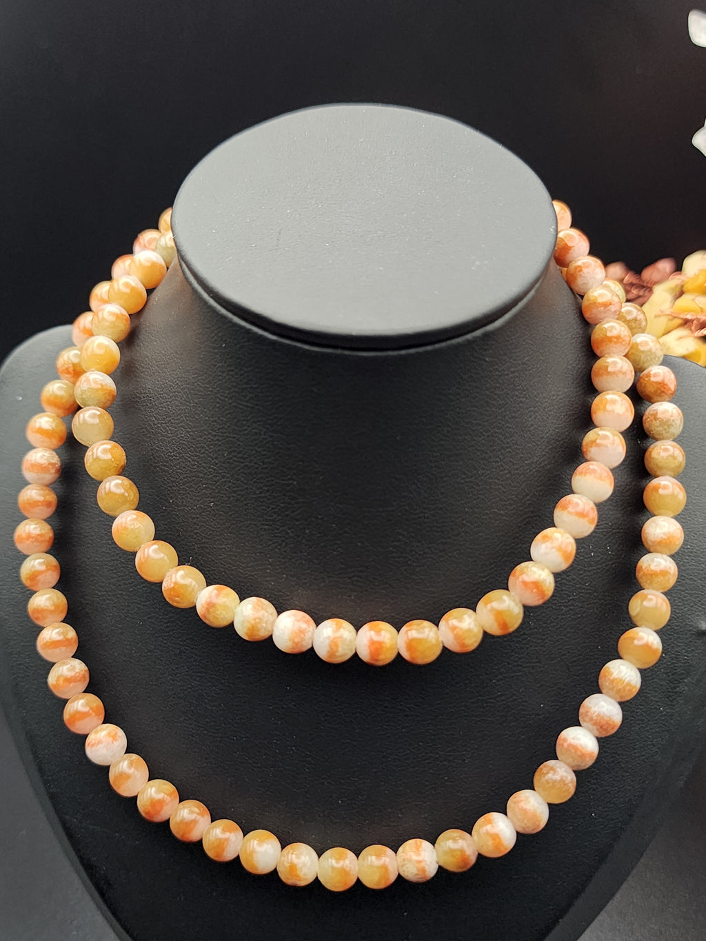 Natural Honey Red Jadeite Jade Round Bead Necklace - 24" - (Type A Untreated)