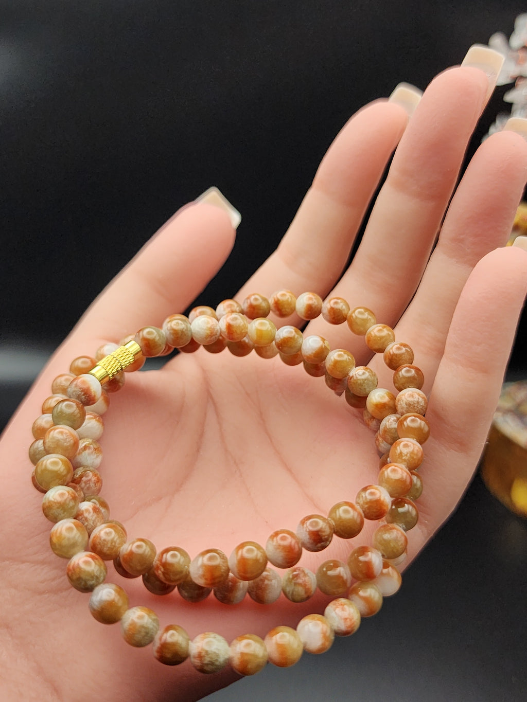 Natural Honey Red Jadeite Jade Round Bead Necklace - 24" - (Type A Untreated)