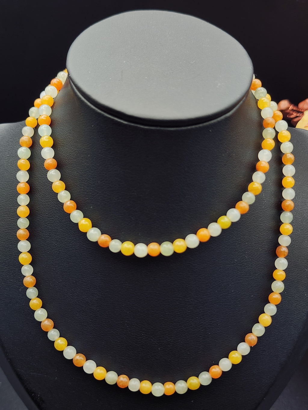 Natural Honey Yellow & Red Jadeite Jade Round Bead Necklace - 22" - (Type A Untreated)