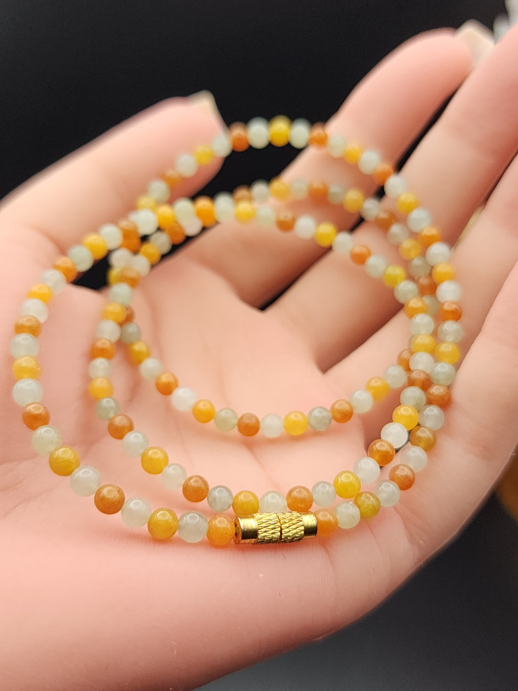Natural Honey Yellow & Red Jadeite Jade Round Bead Necklace - 22" - (Type A Untreated)