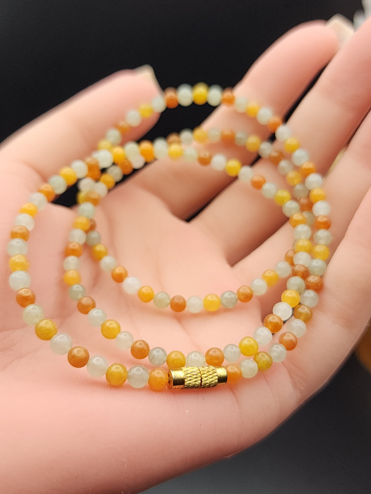 Natural Honey Yellow & Red Jadeite Jade Round Bead Necklace - 22" - (Type A Untreated)