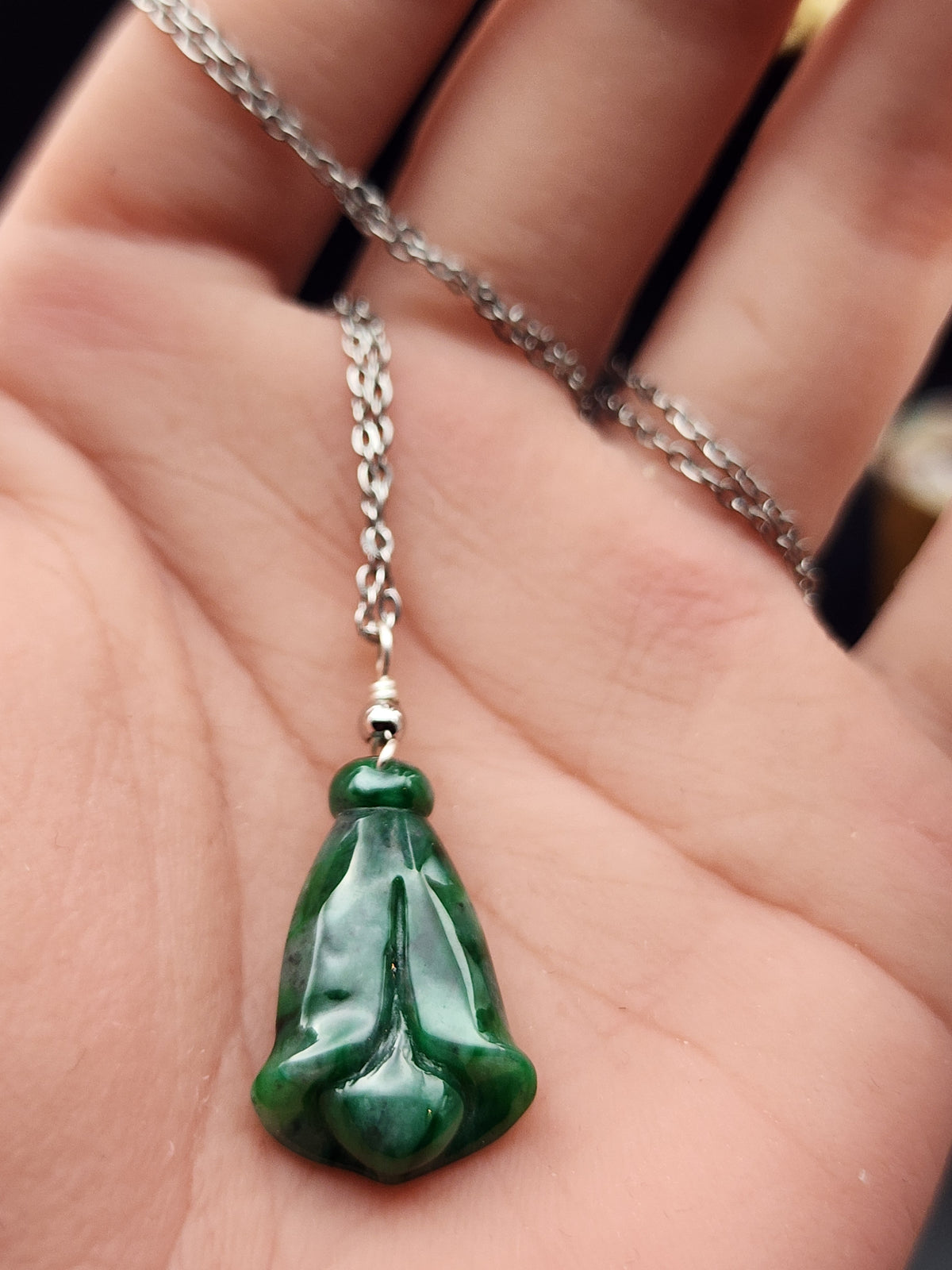 Natural Green Jadeite Jade Carved Pendant Necklace - (Type A Untreated)