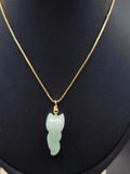 Natural Icy Light Green Jadeite Jade Carved Fox Pendant Necklace - (Type A Untreated)