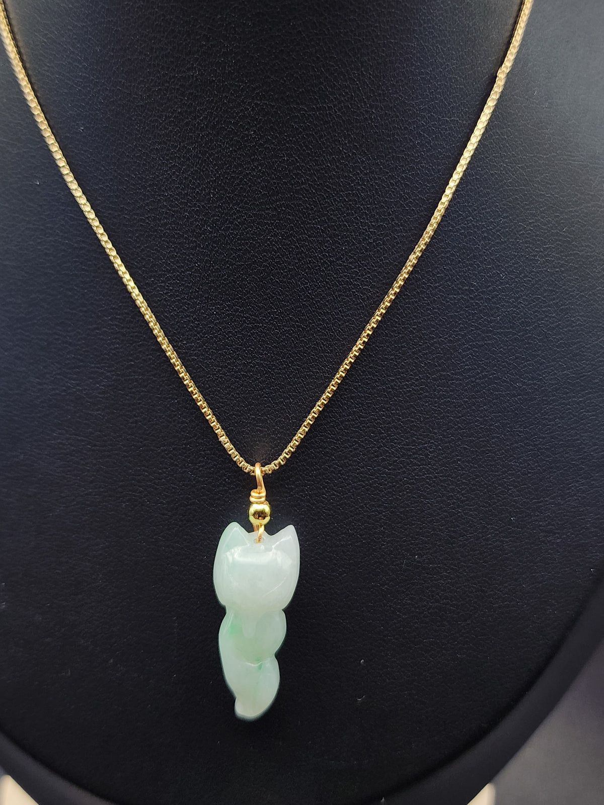 Natural Icy Light Green Jadeite Jade Carved Fox Pendant Necklace - (Type A Untreated)