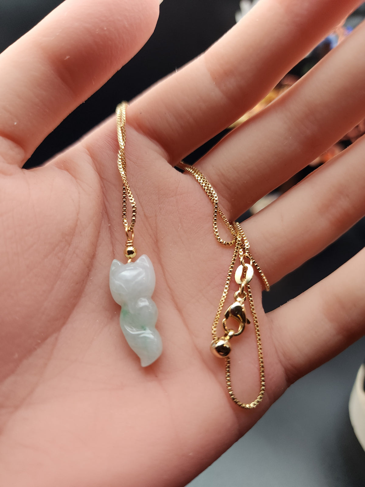 Natural Icy Light Green Jadeite Jade Carved Fox Pendant Necklace - (Type A Untreated)