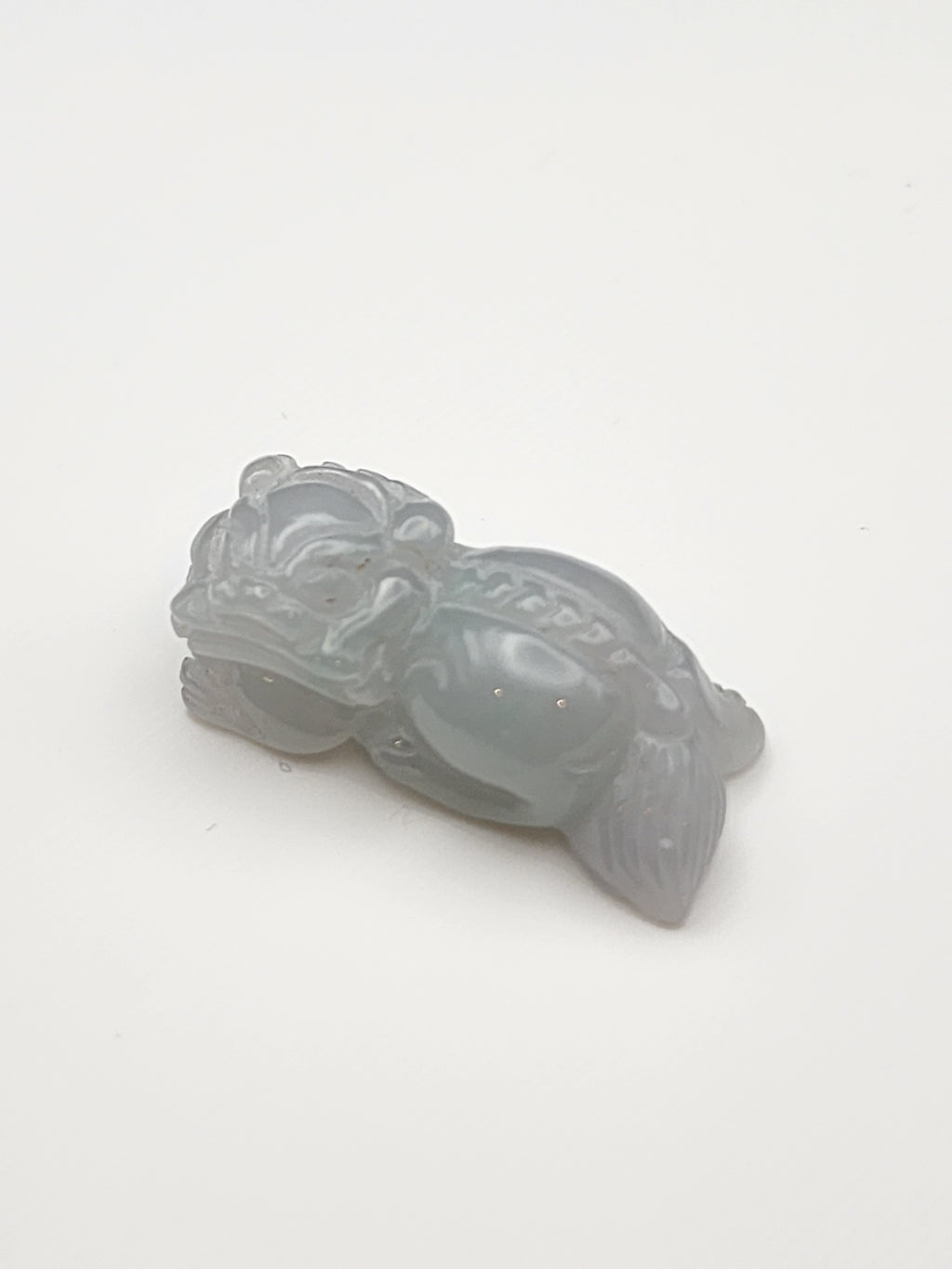 Natural Icy Grey Green Jadeite Jade Carved Pixiu Pendant - (Type A Untreated)