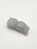 Natural Icy Grey Green Jadeite Jade Carved Pixiu Pendant - (Type A Untreated)