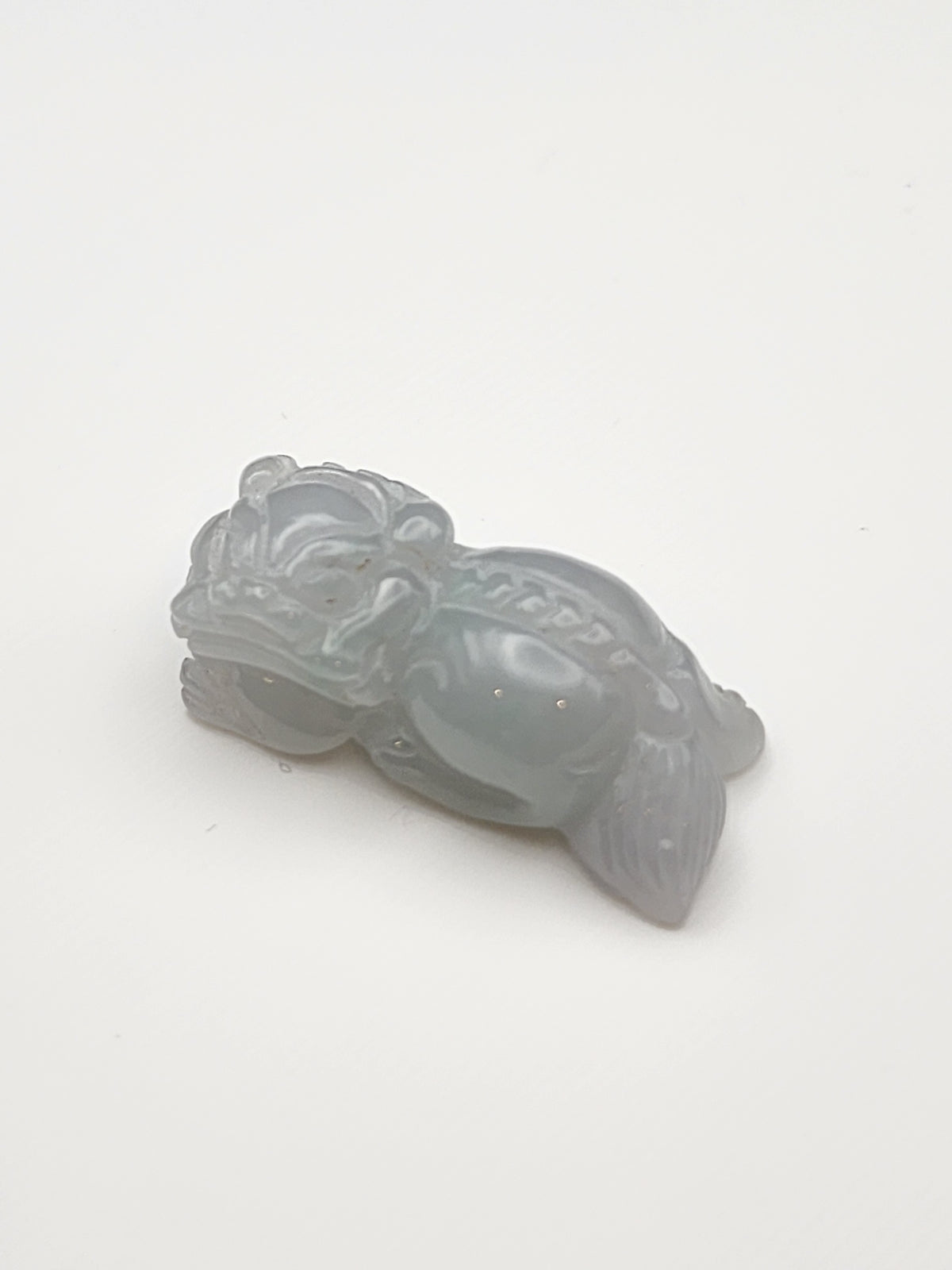 Natural Icy Grey Green Jadeite Jade Carved Pixiu Pendant - (Type A Untreated)